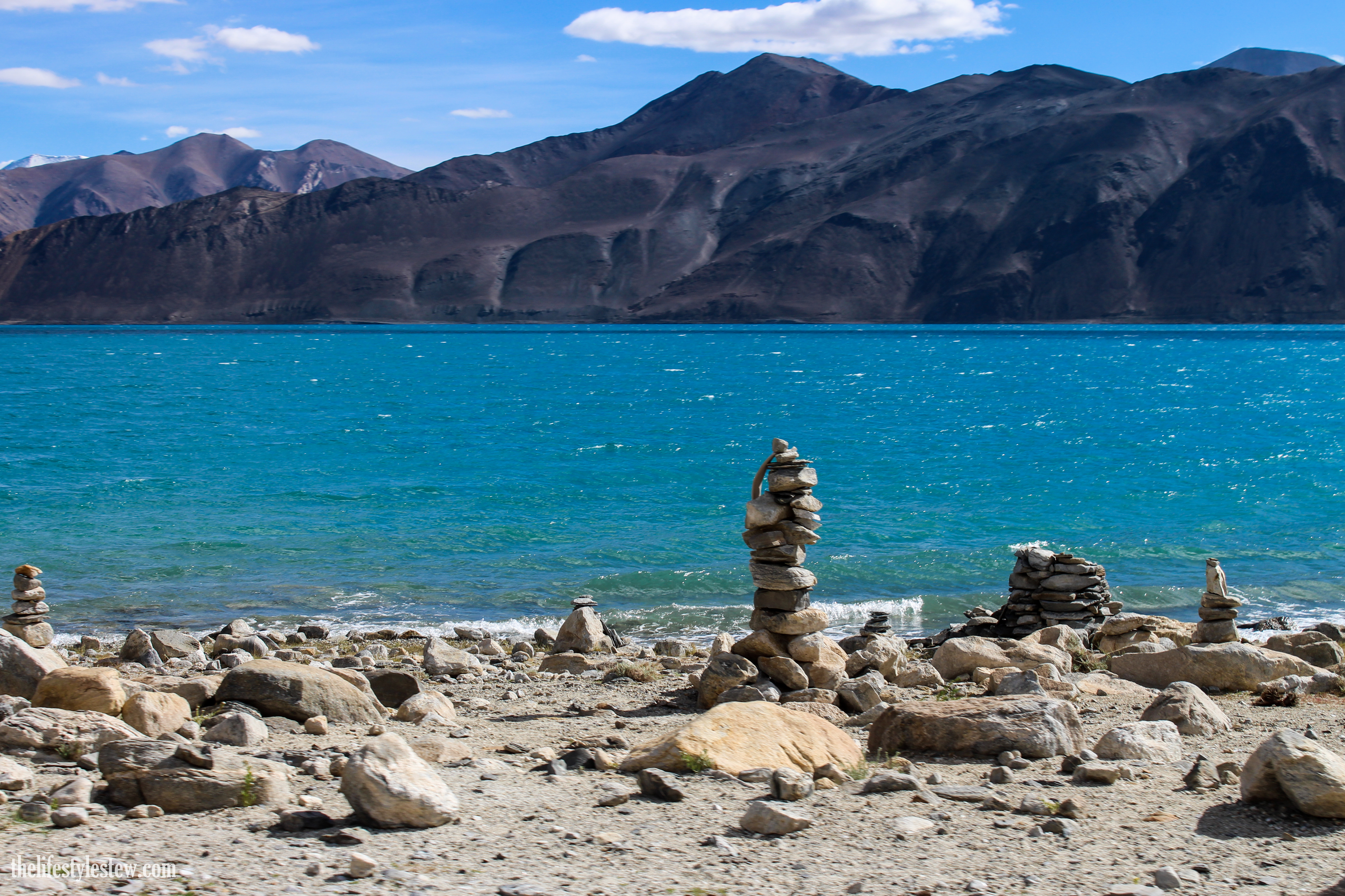 Cairns of stones, at Pangong Tso