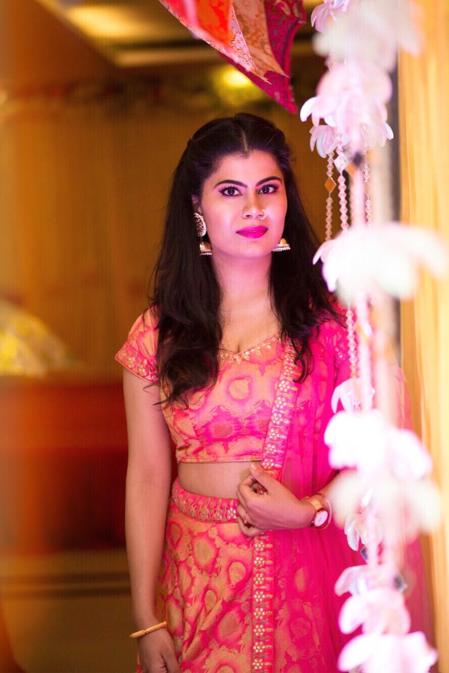 pink brocade lehenga