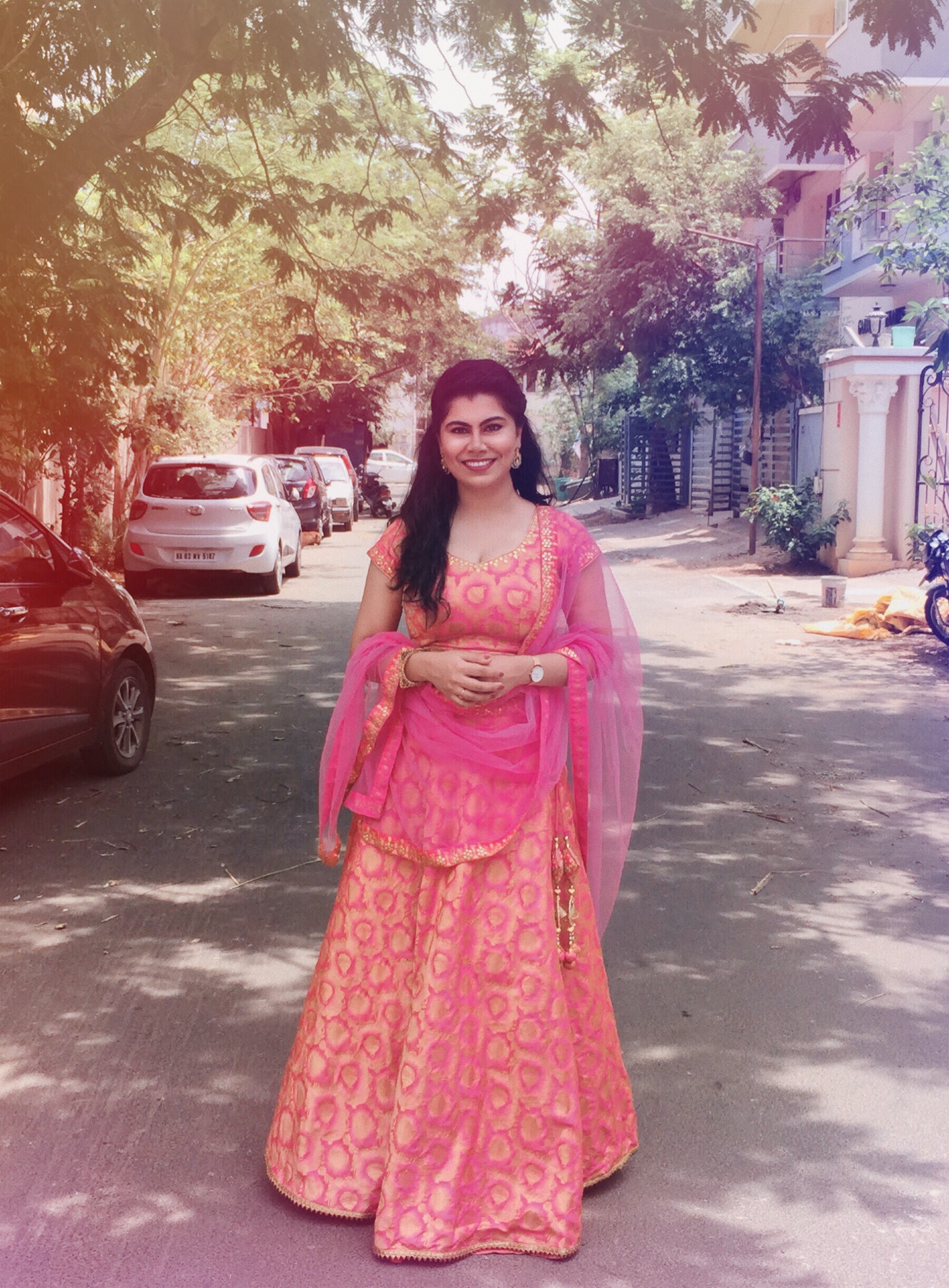 pink brocade lehenga