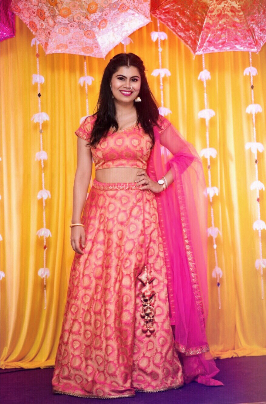 pink brocade lehenga